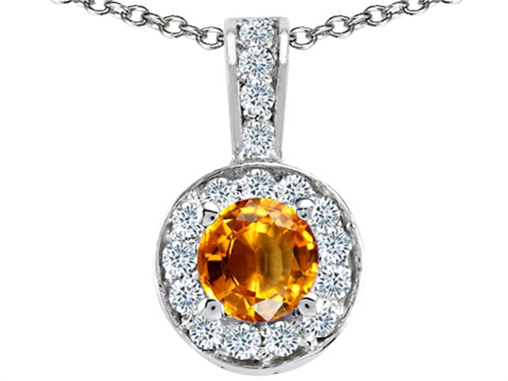 Tommaso Design Round Genuine Citrine Pendant Necklace