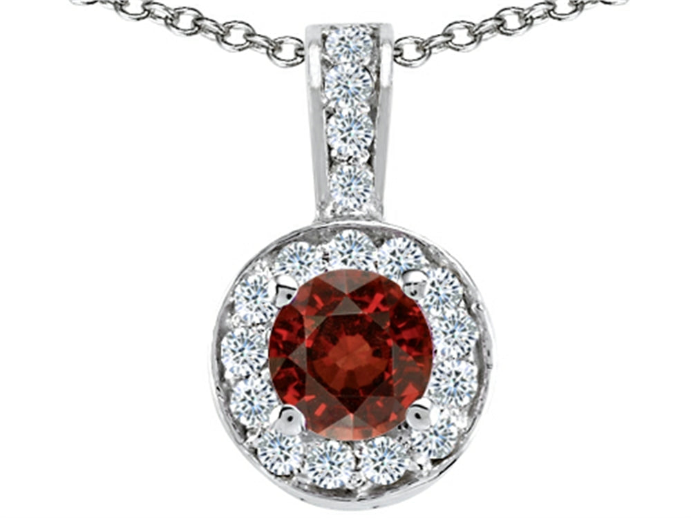 Tommaso Design Round Genuine Garnet Pendant Necklace