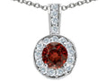 Tommaso Design Round Genuine Garnet Pendant Necklace