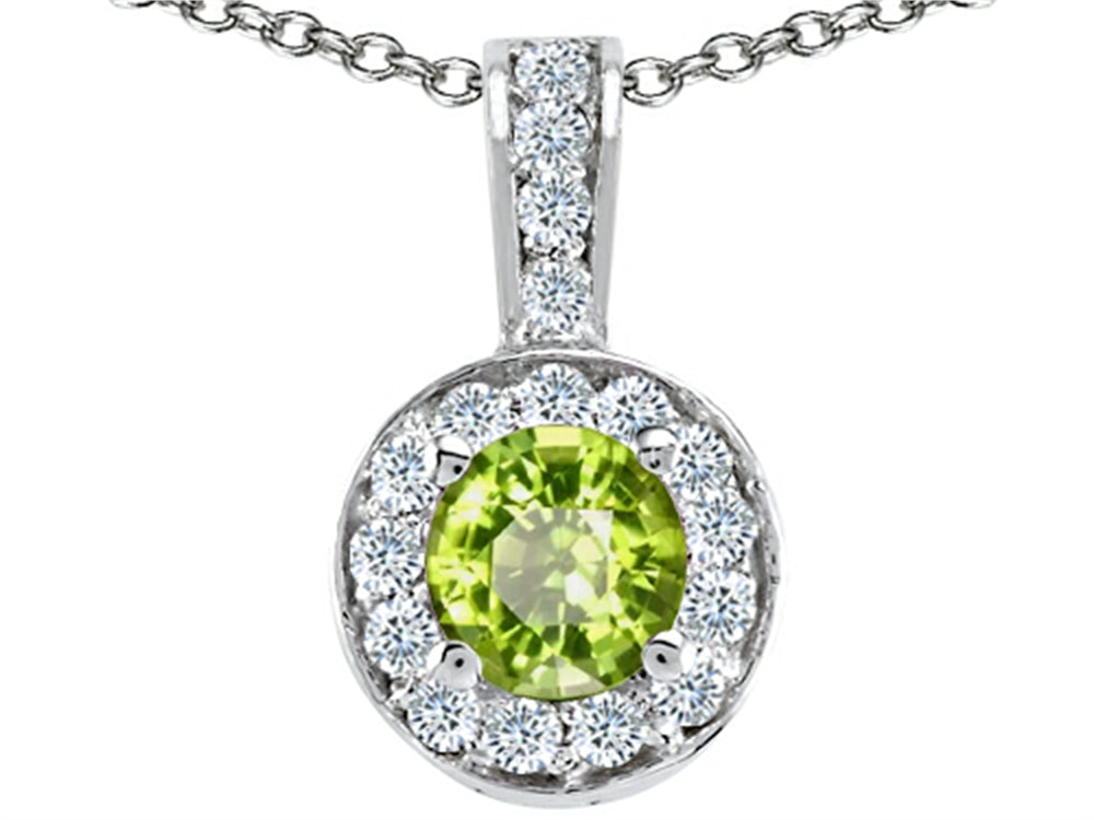 Tommaso Design Round Genuine Peridot Pendant Necklace