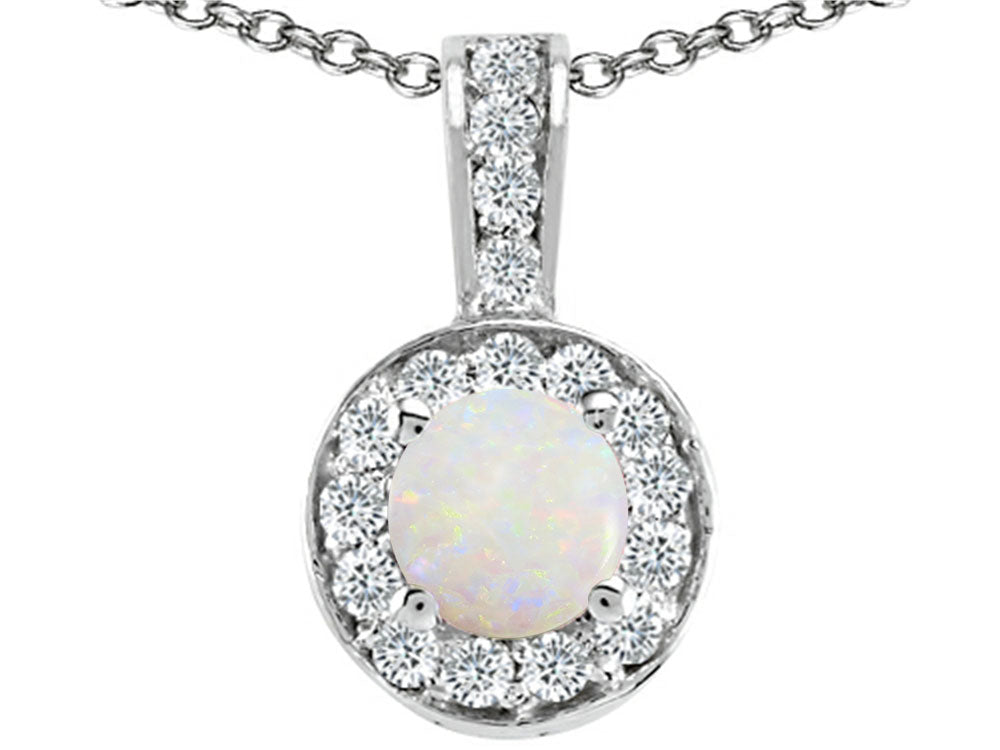 Tommaso Design Round Genuine Opal Pendant Necklace