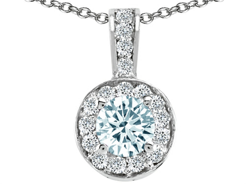 Tommaso Design Round Genuine Aquamarine Pendant Necklace
