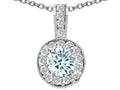 Tommaso Design Round Genuine Aquamarine Pendant Necklace