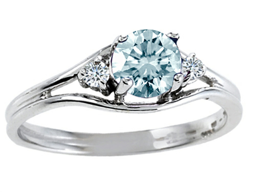 Tommaso Design Round Genuine Aquamarine Ring
