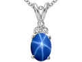 Tommaso Design Oval 8x6mm Created Star Sapphire and Genuine Diamond Pendant Necklace