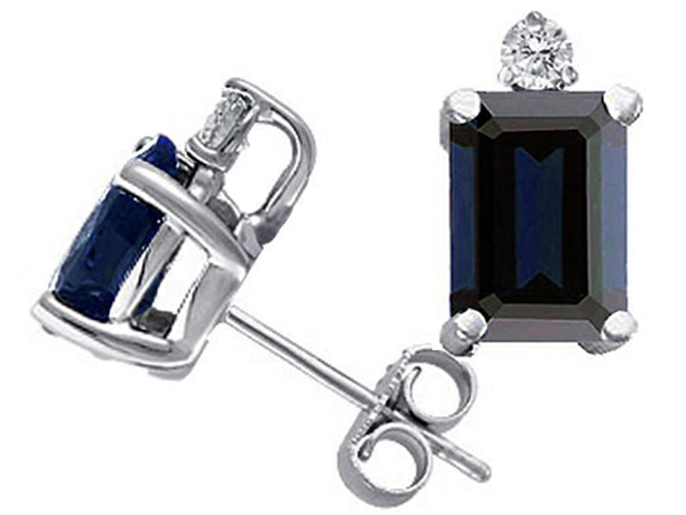 Tommaso Design Emerald Cut Genuine Sapphire Earrings Studs