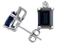 Tommaso Design Emerald Cut Genuine Sapphire Earrings Studs