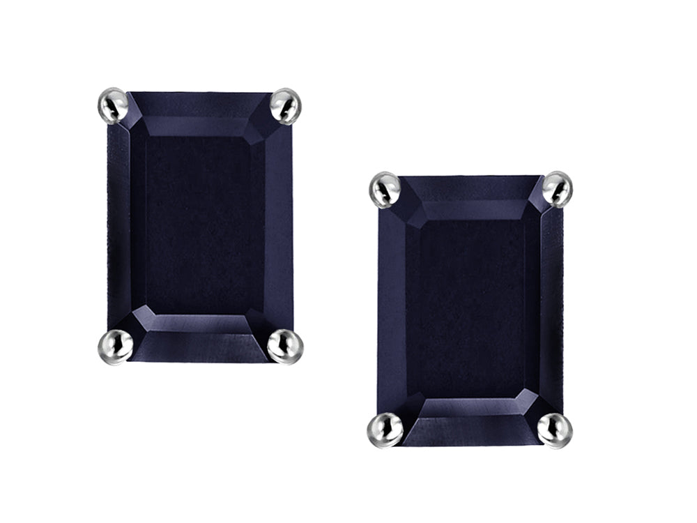 Star K Emerald Cut 7x5mm Genuine Black Sapphire Earrings Studs