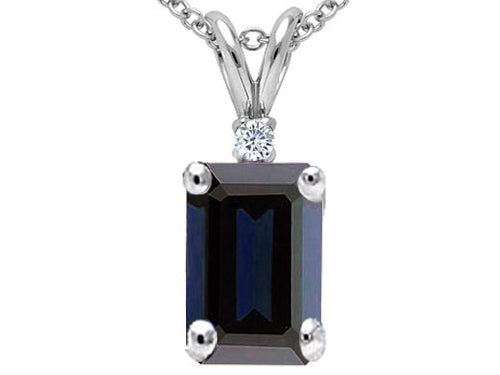 Tommaso Design Emerald Cut Genuine Sapphire Pendant Necklace