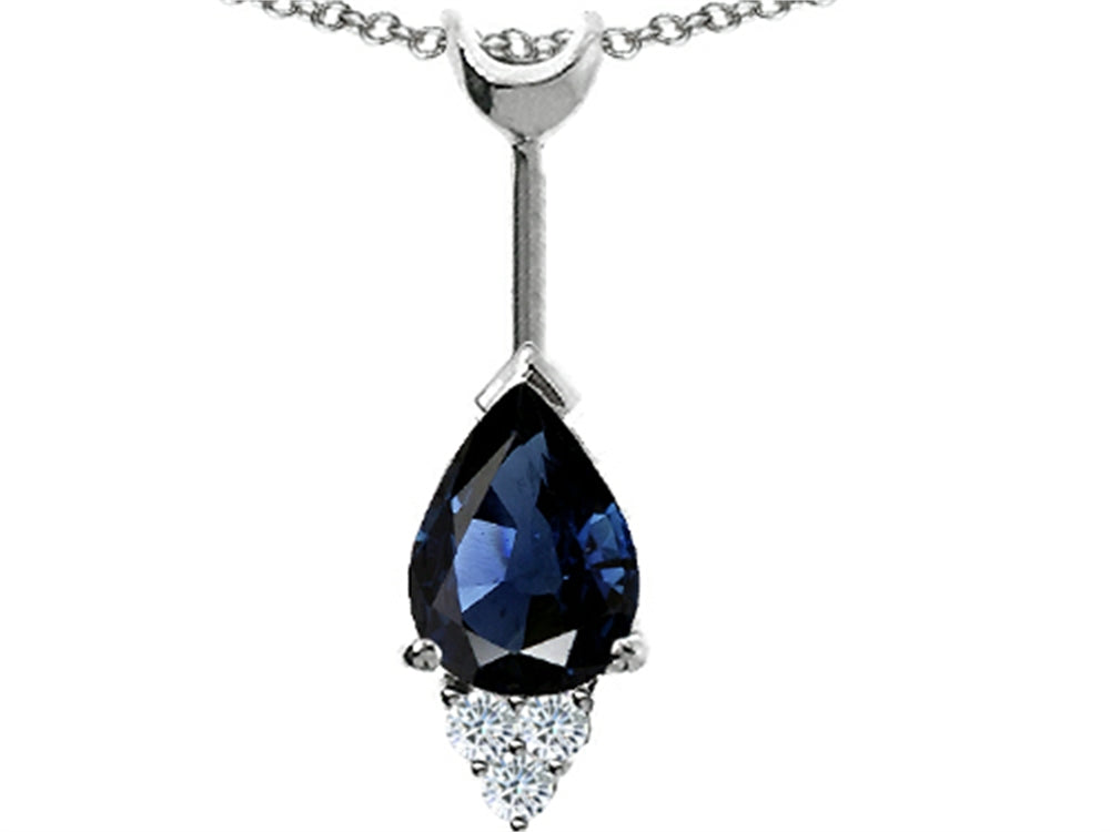 Tommaso Design Pear Shape Genuine Sapphire Pendant Necklace