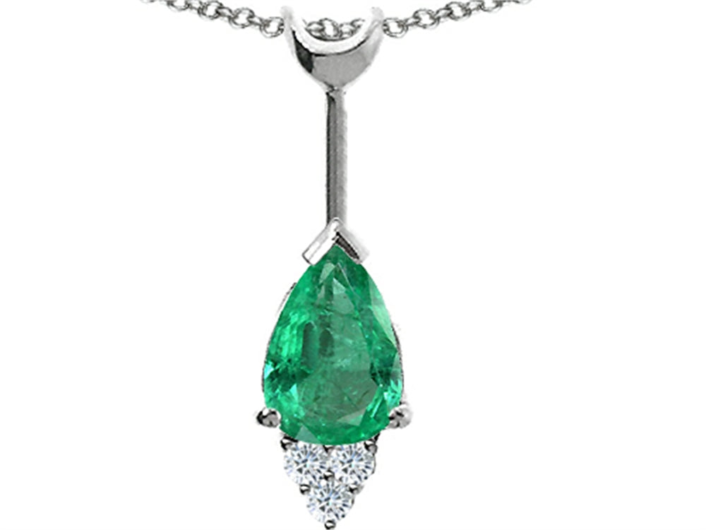 Tommaso Design Pear Shape Genuine Emerald Pendant Necklace