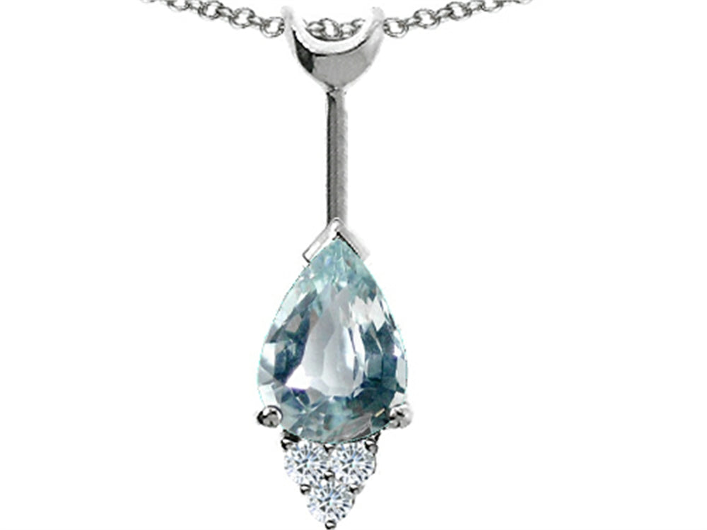 Tommaso Design Pear Shape Genuine Aquamarine Pendant Necklace