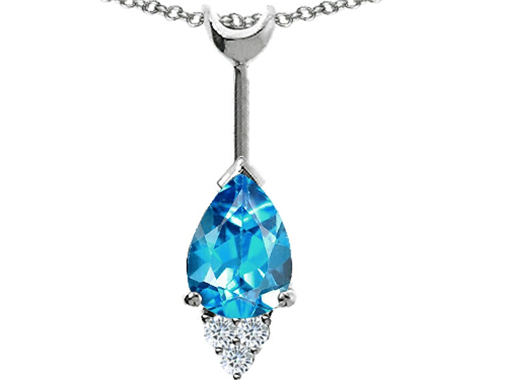 Tommaso Design Pear Shape Genuine Blue Topaz Pendant Necklace