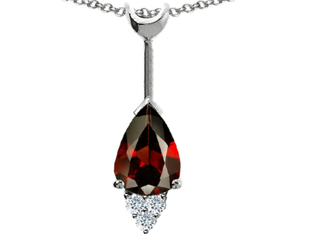 Tommaso Design Pear Shape Genuine Garnet Pendant Necklace
