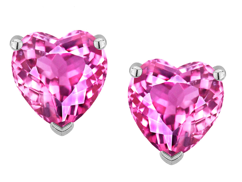 Star K Heart Shape 6mm Created Pink Sapphire Earrings Studs