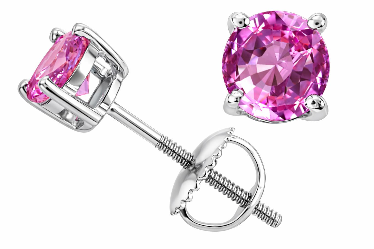 Star K Round 6mm Created Pink Sapphire Screw Back Earrings Studs
