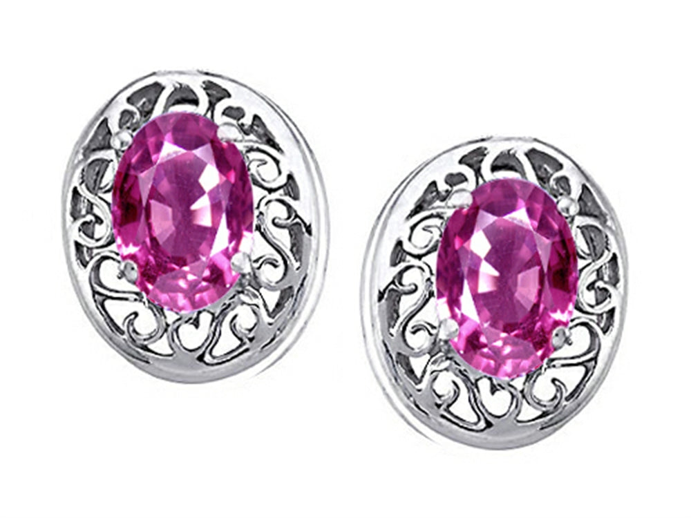 Tommaso Design Oval 6x4mm Created Pink Sapphire Earrings Studs