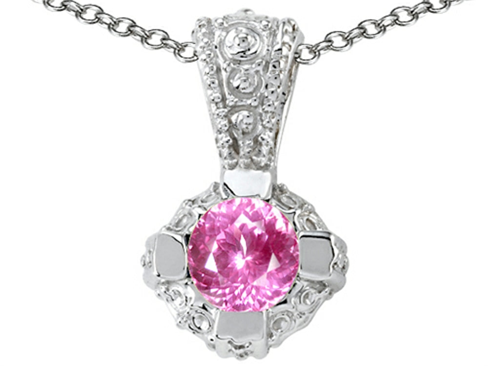 Tommaso Design Round 5mm Created Pink Sapphire Pendant Necklace