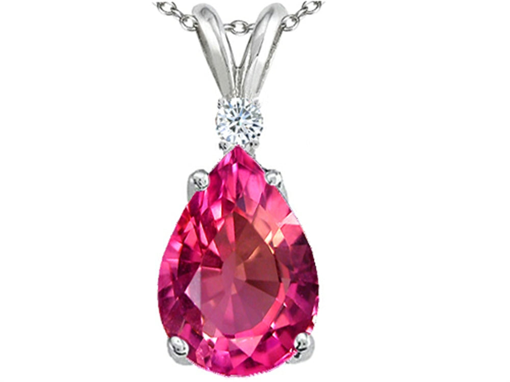 Tommaso Design Pear Shape 9x7mm Created Pink Sapphire Pendant Necklace