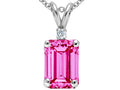 Tommaso Design Emerald Cut 8x6mm Created Pink Sapphire Pendant Necklace