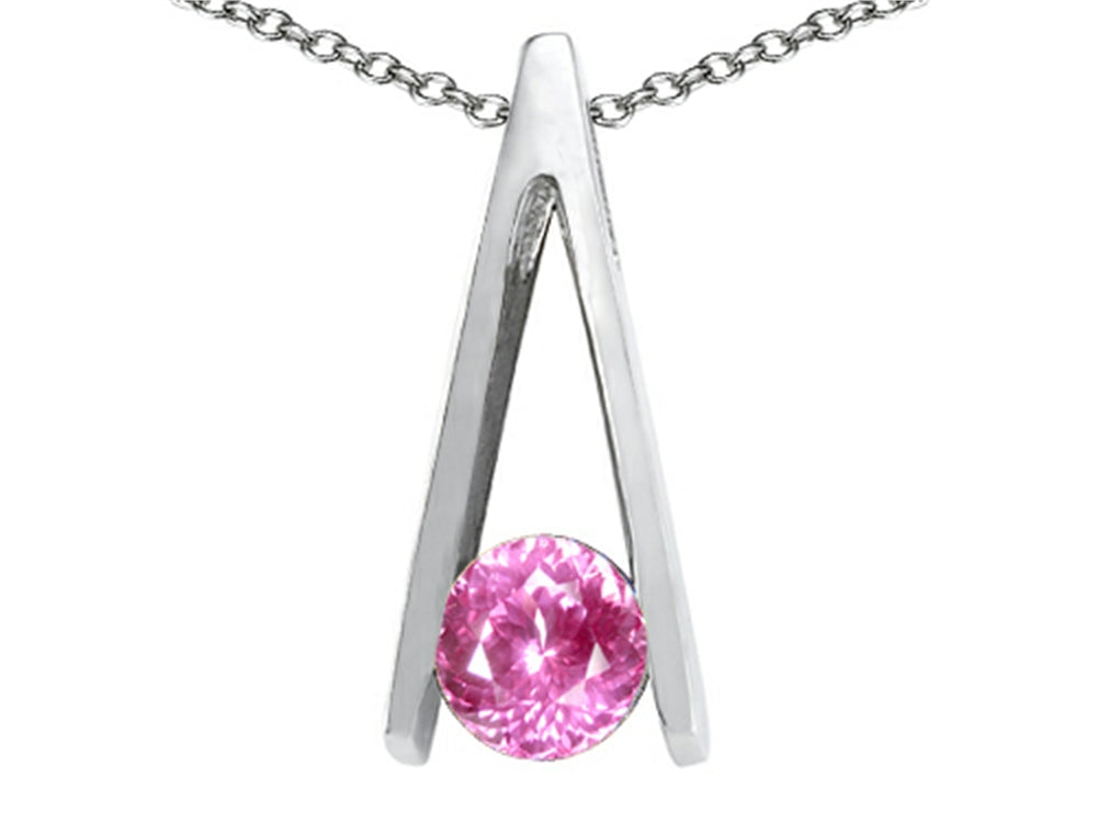 Tommaso Design Round 5mm Created Pink Sapphire Pendant Necklace