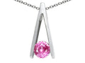 Tommaso Design Round 5mm Created Pink Sapphire Pendant Necklace