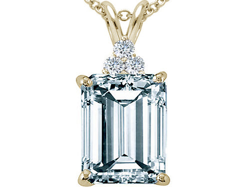 Star K Emerald Cut 10x8 mm Genuine Aquamarine Pendant Necklace