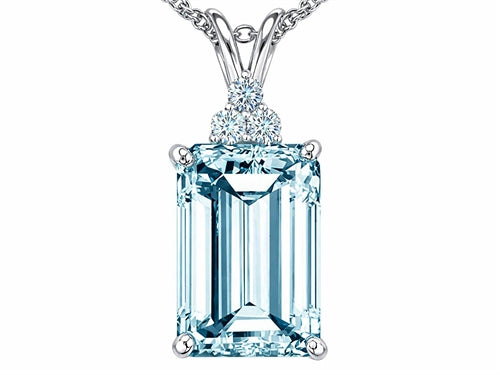 Star K Emerald Cut 10x8 mm Genuine Aquamarine Pendant Necklace