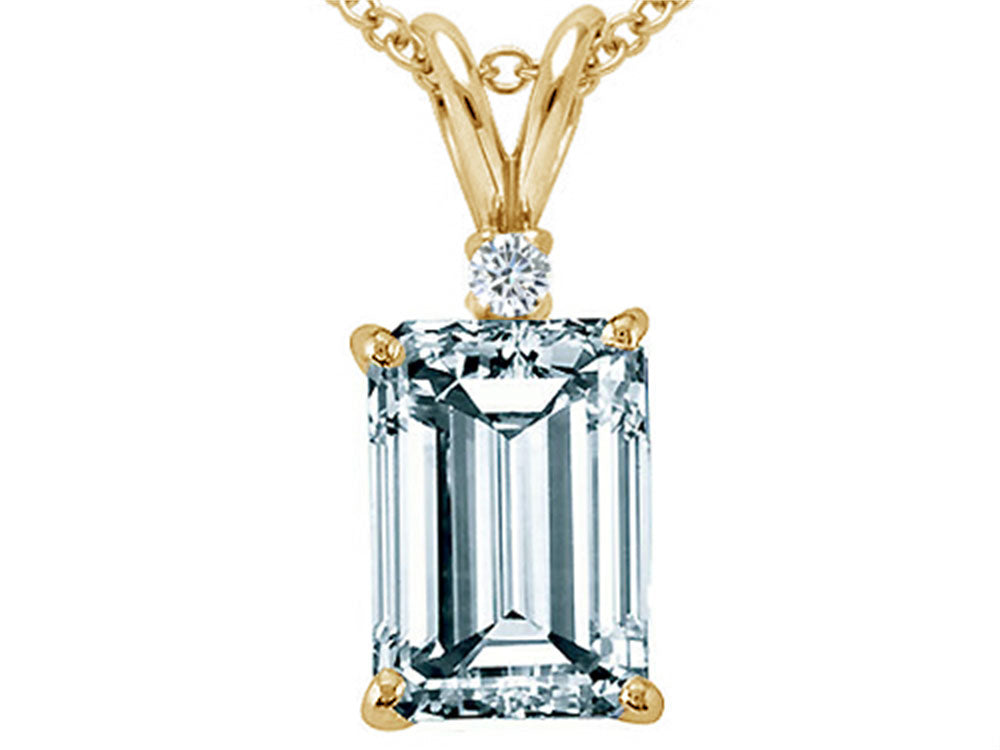 Tommaso Design Emerald Cut 7x5 mm Genuine Aquamarine Pendant Necklace
