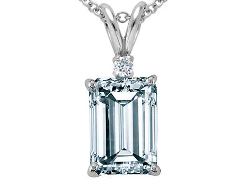 Tommaso Design Emerald Cut 7x5 mm Genuine Aquamarine Pendant Necklace