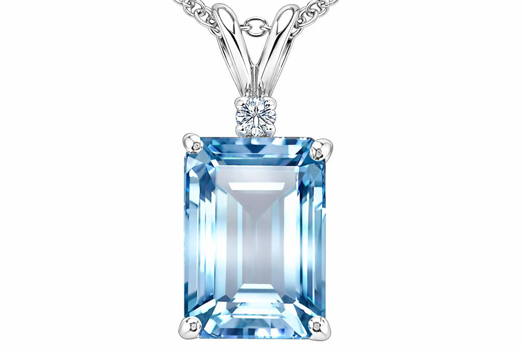 Tommaso Design Emerald Cut Simulated Aquamarine Pendant Necklace