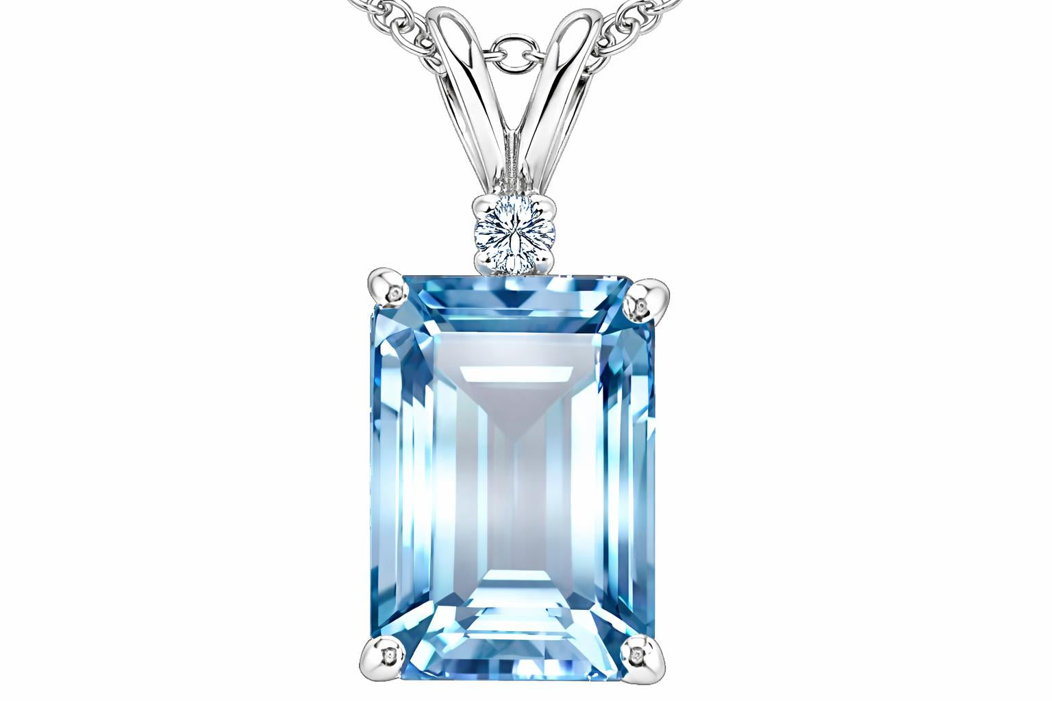 Star K Emerald Cut Simulated Aquamarine Pendant Necklace