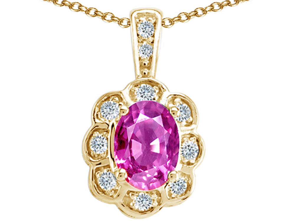 Tommaso Design™ Oval 7x5mm Created Pink Sapphire Pendant Necklace