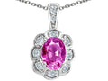 Tommaso Design Oval 7x5mm Created Pink Sapphire Pendant Necklace