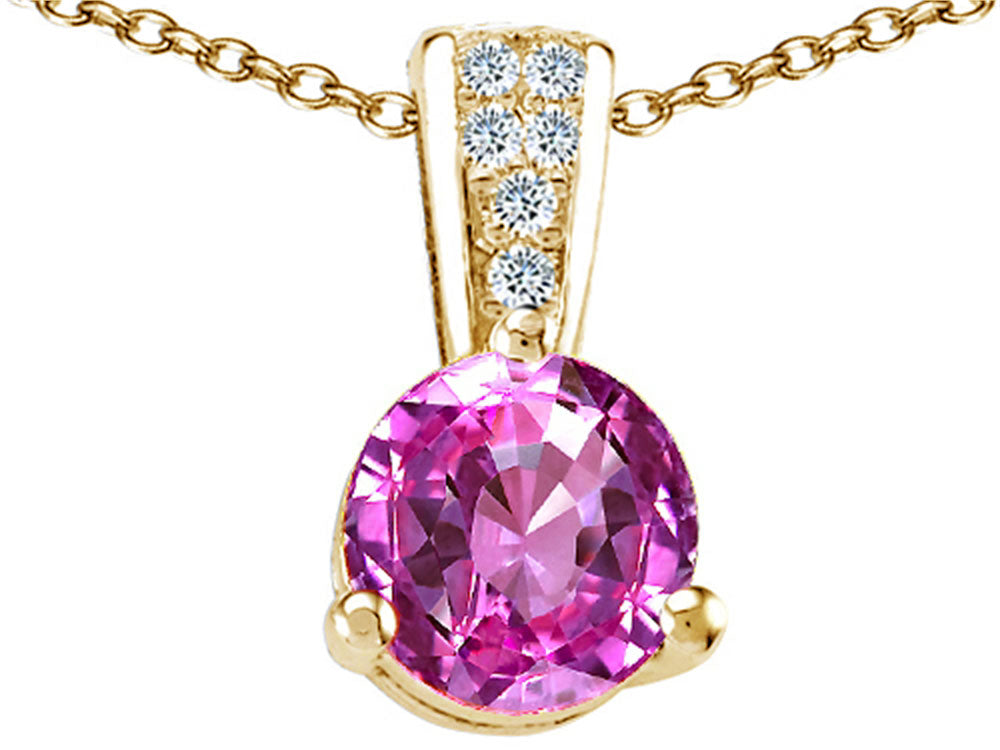 Tommaso Design™ Round 7mm Created Pink Sapphire Pendant Necklace