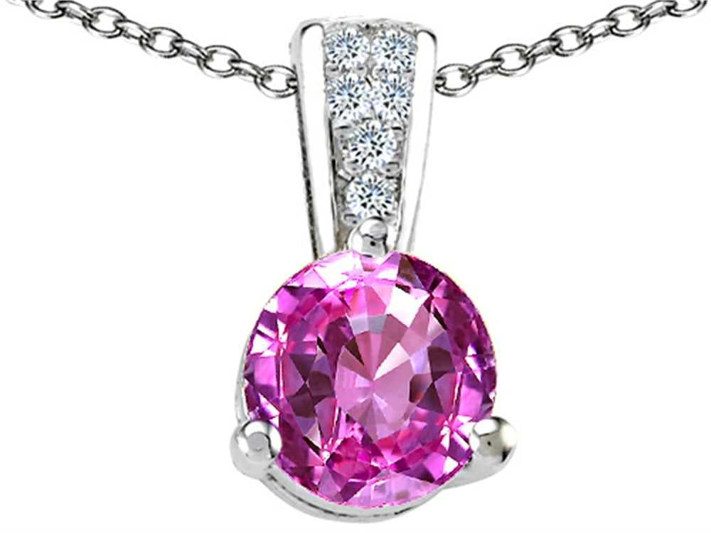 Tommaso Design™ Round 7mm Created Pink Sapphire Pendant Necklace