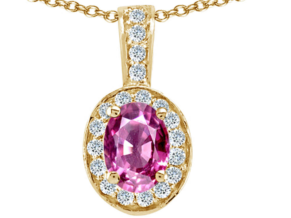Tommaso Design™ Oval 8x6 mm Created Pink Sapphire Pendant Necklace