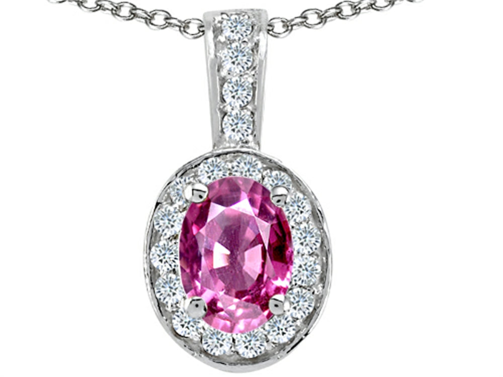Tommaso Design Oval 8x6 mm Created Pink Sapphire Pendant Necklace