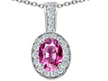 Tommaso Design Oval 8x6 mm Created Pink Sapphire Pendant Necklace