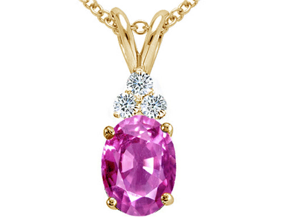 Tommaso Design™ Oval 7x5 mm Created Pink Sapphire Pendant Necklace