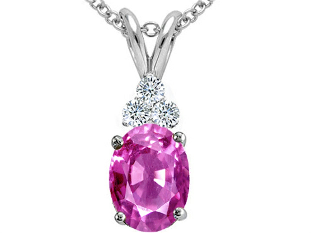 Tommaso Design™ Oval 7x5 mm Created Pink Sapphire Pendant Necklace