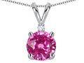 Star K Classic Round 7mm One Stone Created Pink Sapphire Pendant Necklace