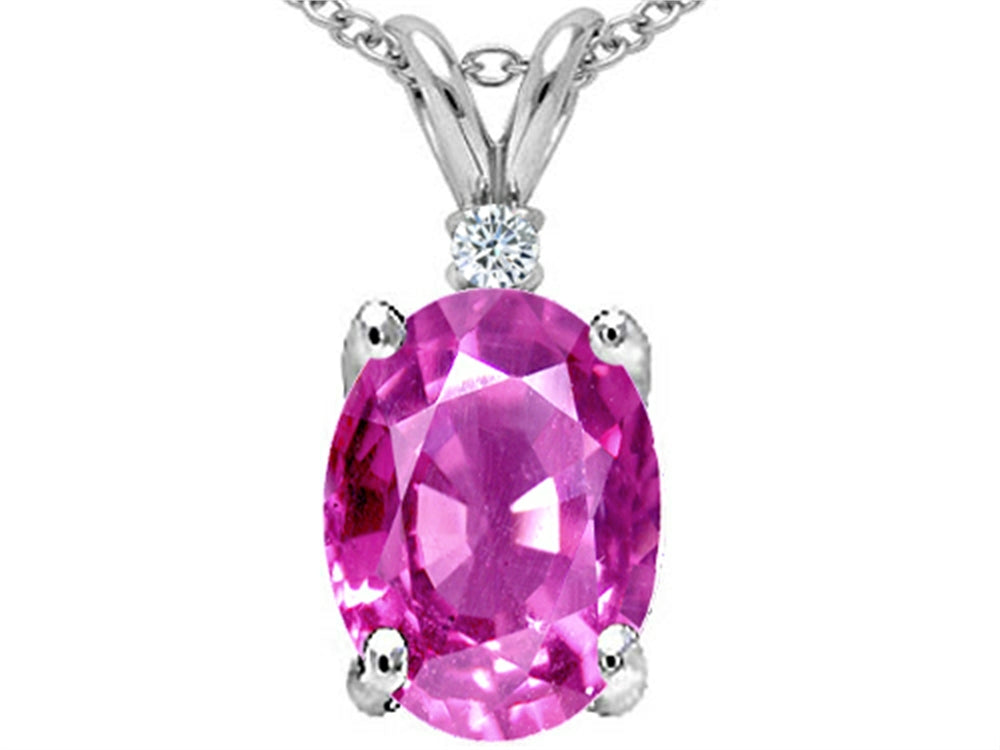 Tommaso Design™ Oval 9x7mm Created Pink Sapphire and Genuine Diamond Pendant Necklace