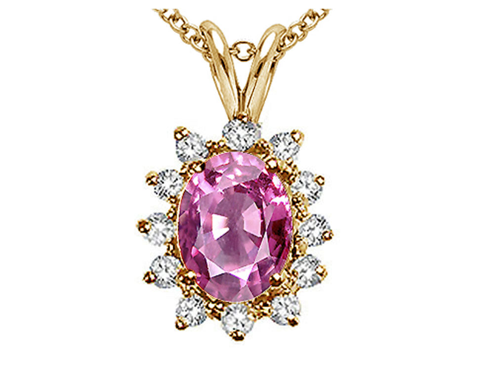Tommaso Design™ Oval 8x6 mm Created Pink Sapphire Pendant Necklace