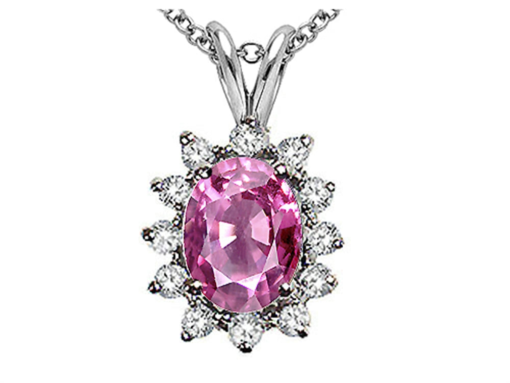 Tommaso Design™ Oval 8x6 mm Created Pink Sapphire Pendant Necklace
