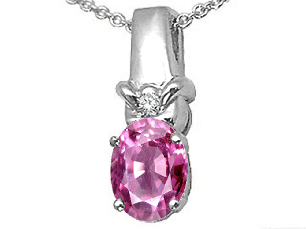 Tommaso Design™ Oval 8x6 mm Created Pink Sapphire Pendant Necklace