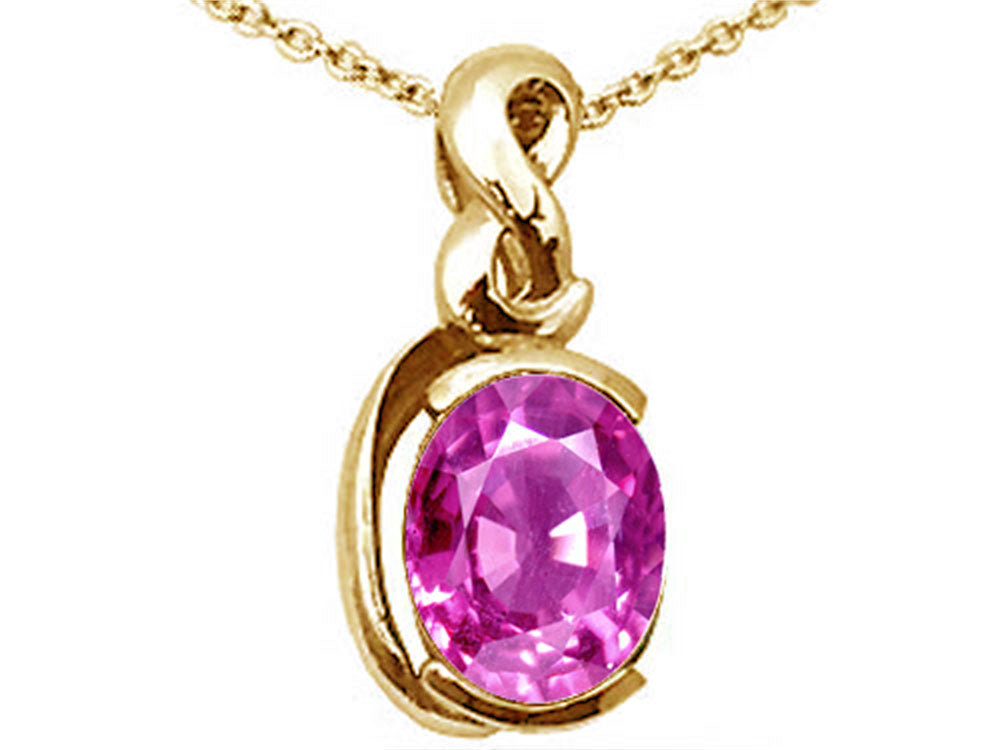 Tommaso Design™ Oval 9x7mm Created Pink Sapphire Pendant Necklace