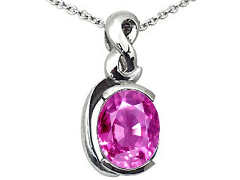 Tommaso Design™ Oval 9x7mm Created Pink Sapphire Pendant Necklace