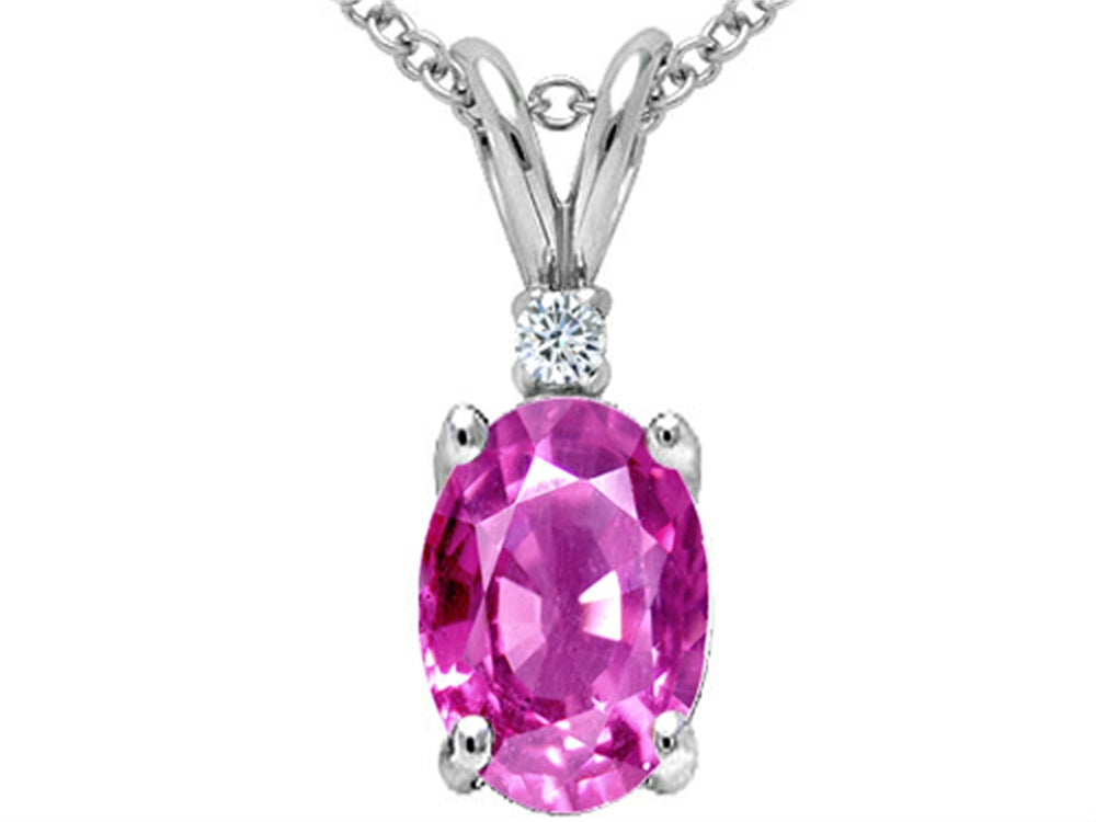 Tommaso Design™ Oval 7x5 mm Created Pink Sapphire Pendant Necklace