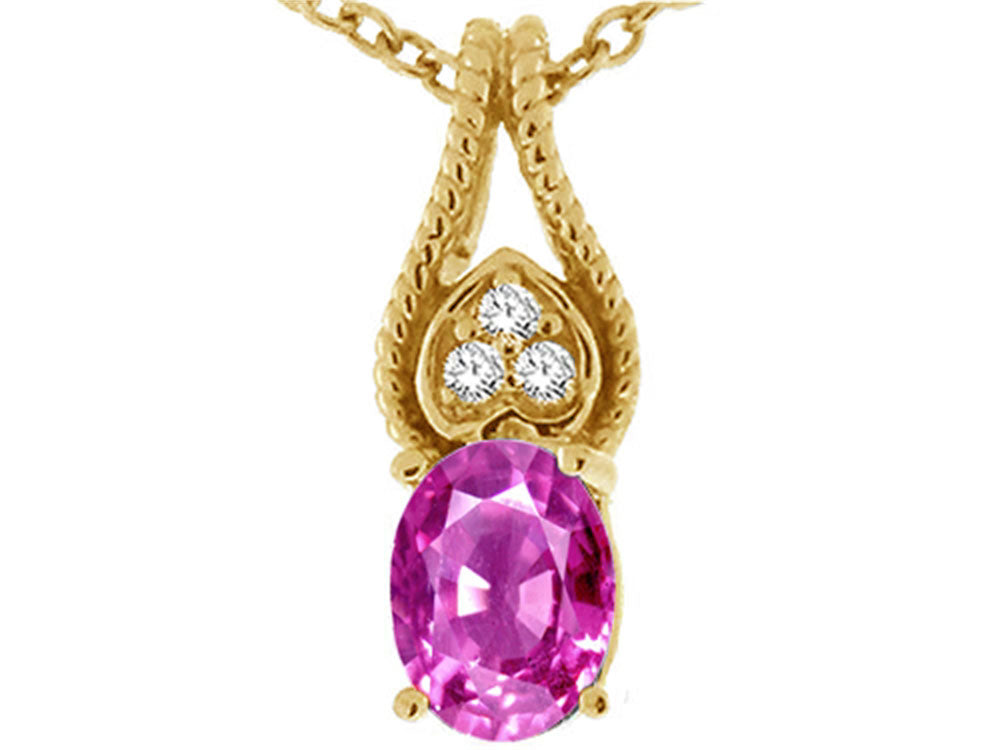 Tommaso Design™ Oval 7x5 mm Created Pink Sapphire Pendant Necklace